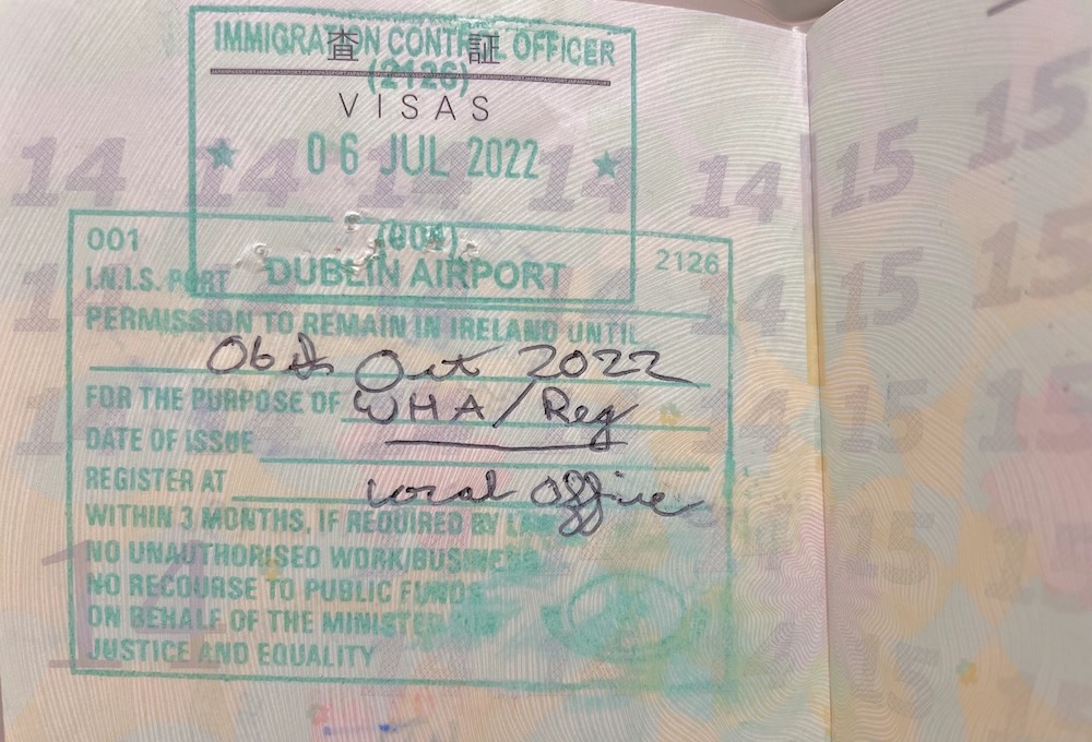 アイルランドの滞在許可期間の記載されたビザ
