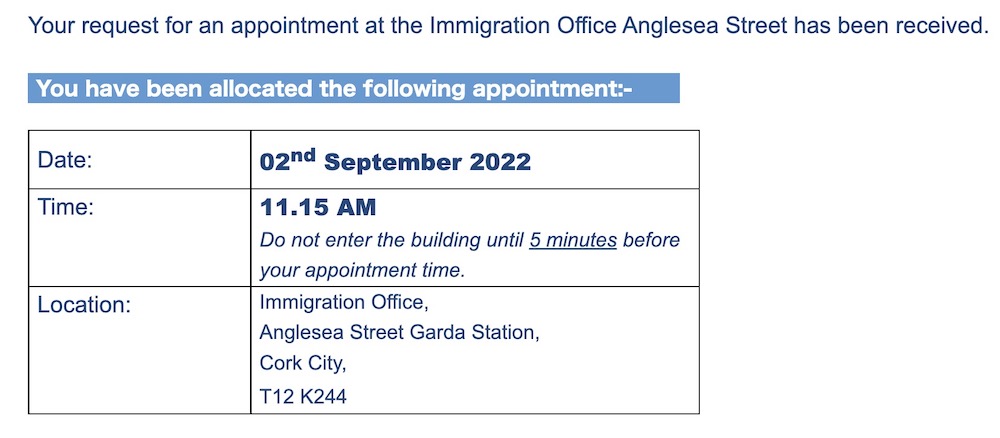 アイルランドの外国人登録（GNIB）の予約方法②